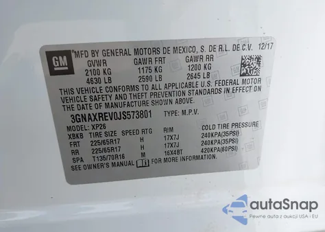 2018 Chevrolet Equinox Ls из США, поврежденный, VIN 3GNAXREV0JS573801